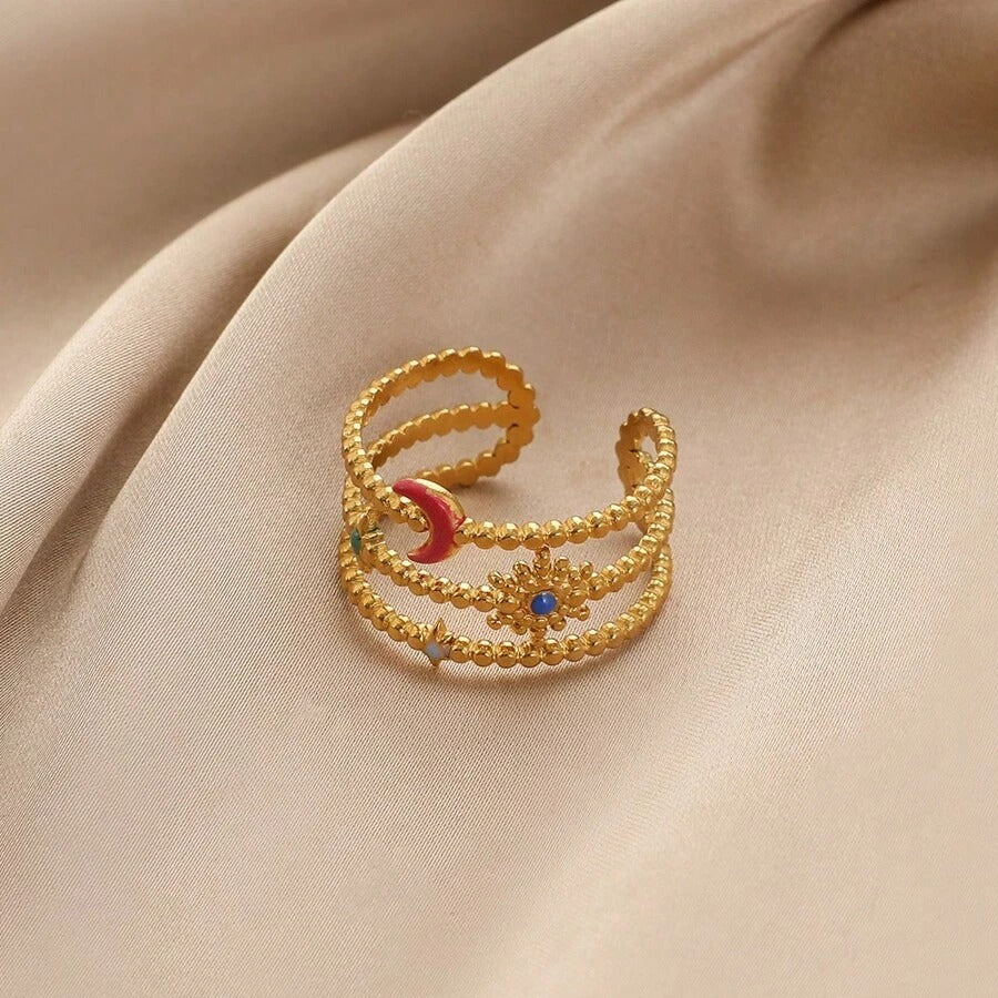 SHEIN خاتم أنيق مزين بشكل هلال ملون ونجمة لامعة