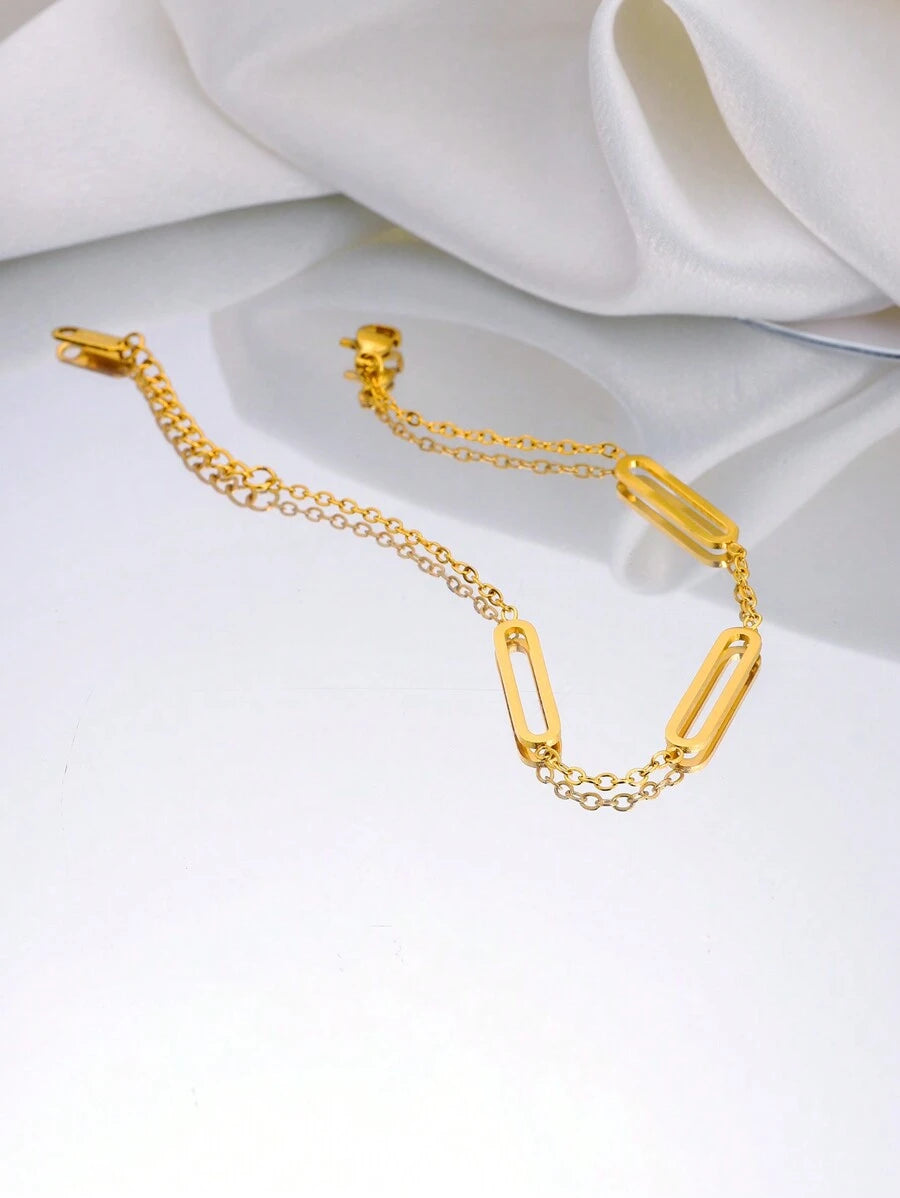 SHEIN سوار فولاذي بيضاوي ثلاثي بسيط