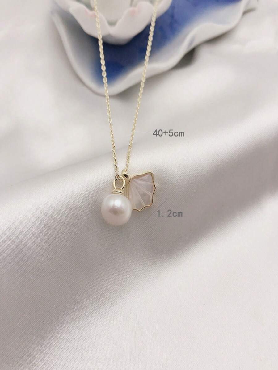 SHEIN مجموعة عقد وخاتم وأقراط من حبات الصدف الطبيعية