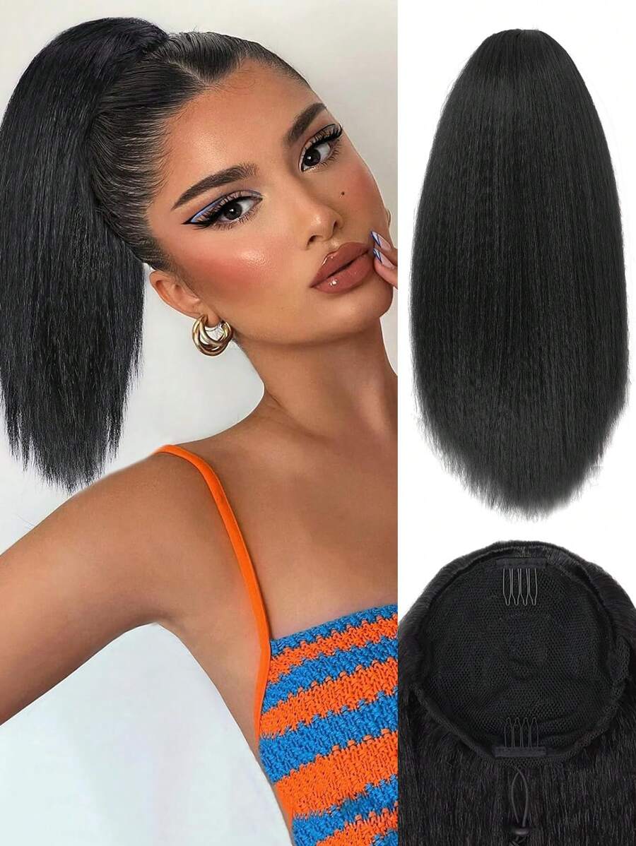 SHEIN إضافة شعر بشكل ذيل حصان ياكي مستقيم أسود