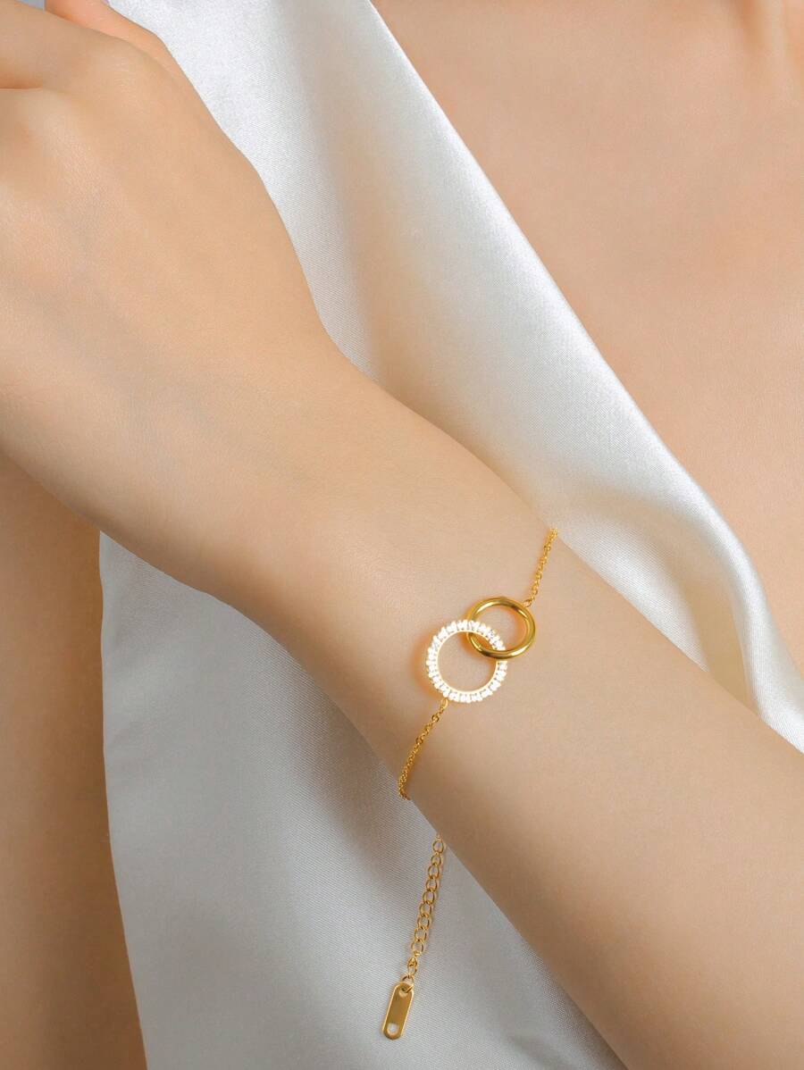 SHEIN سوار مطلي ذهب 18 قيراط متعدد الطبقات مزين بخرز كريستال