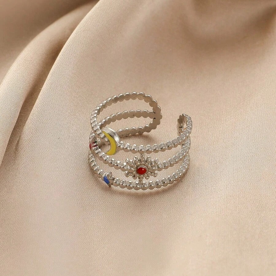 SHEIN خاتم أنيق مزين بشكل هلال ملون ونجمة لامعة