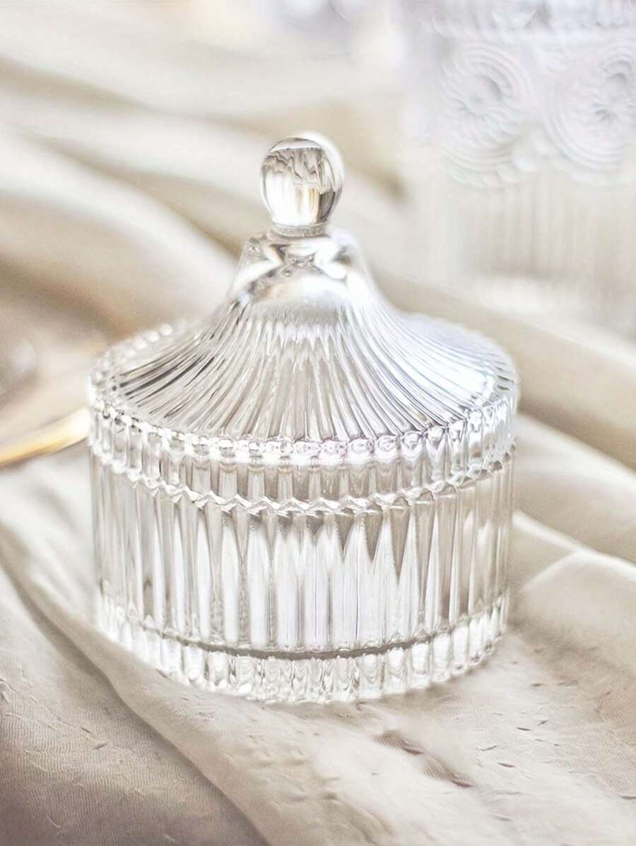 SHEIN برطمان حلوى زجاجي مع غطاء كريستال لتخزين الحلوى