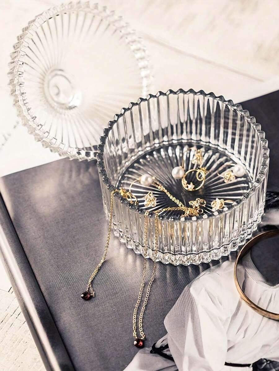 SHEIN برطمان حلوى زجاجي مع غطاء كريستال لتخزين الحلوى