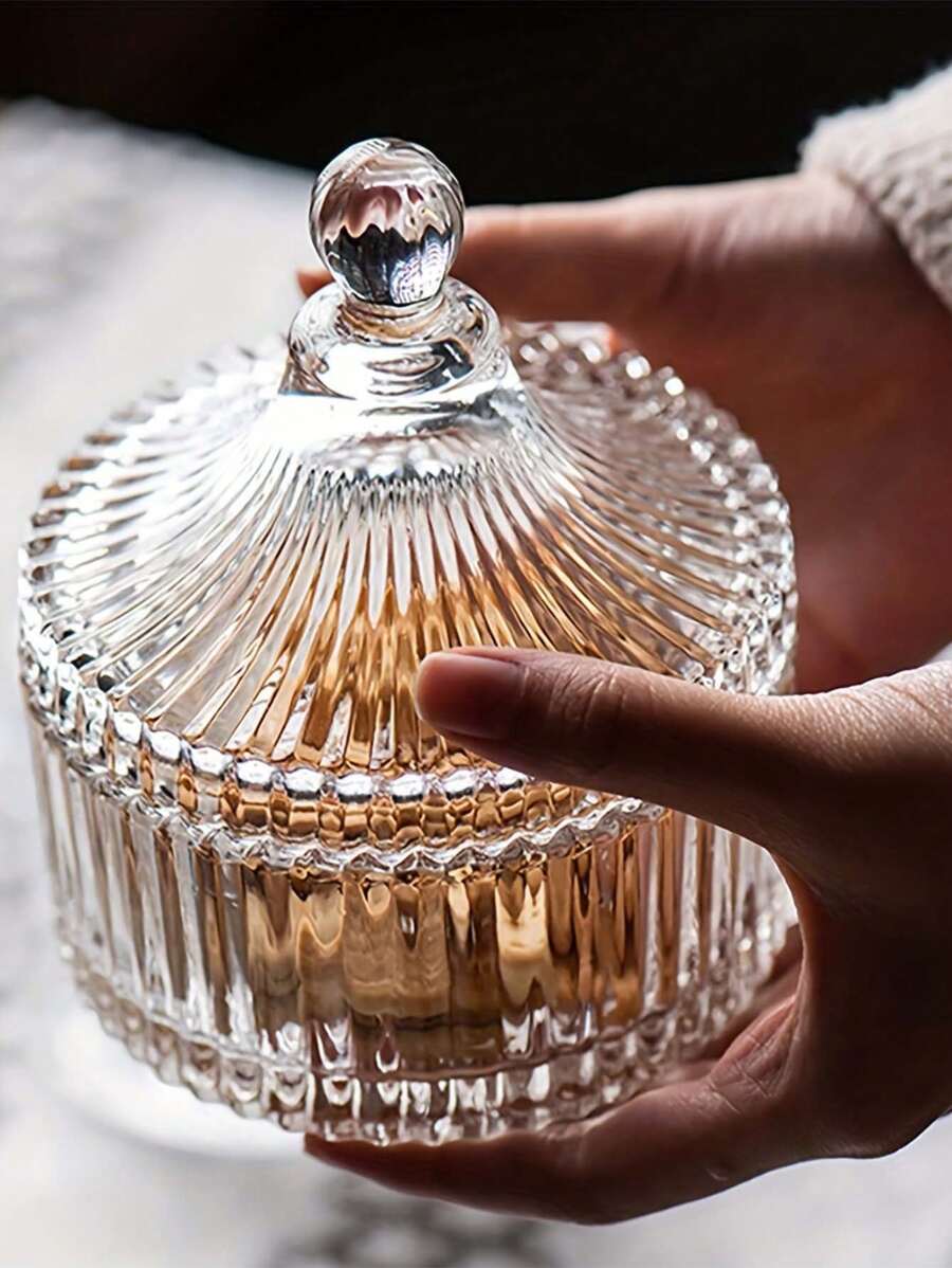 SHEIN برطمان حلوى زجاجي مع غطاء كريستال لتخزين الحلوى