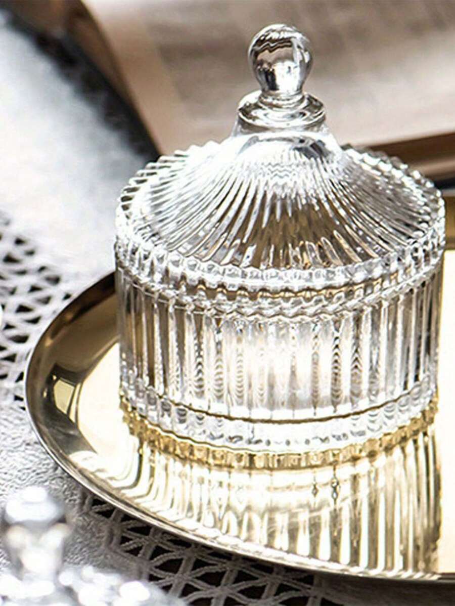SHEIN برطمان حلوى زجاجي مع غطاء كريستال لتخزين الحلوى