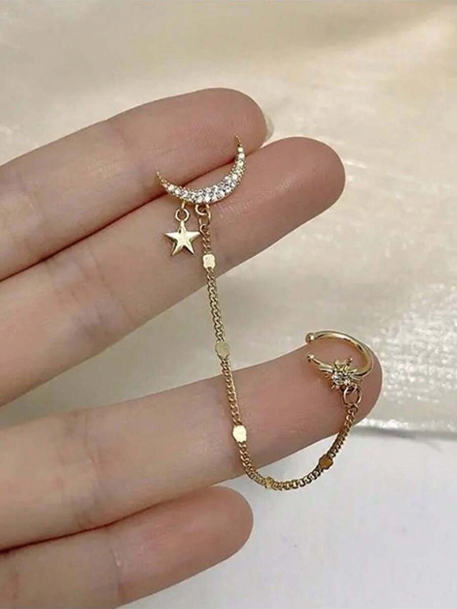 SHEIN أقراط سلسلة بشكل هلالي ونجوم