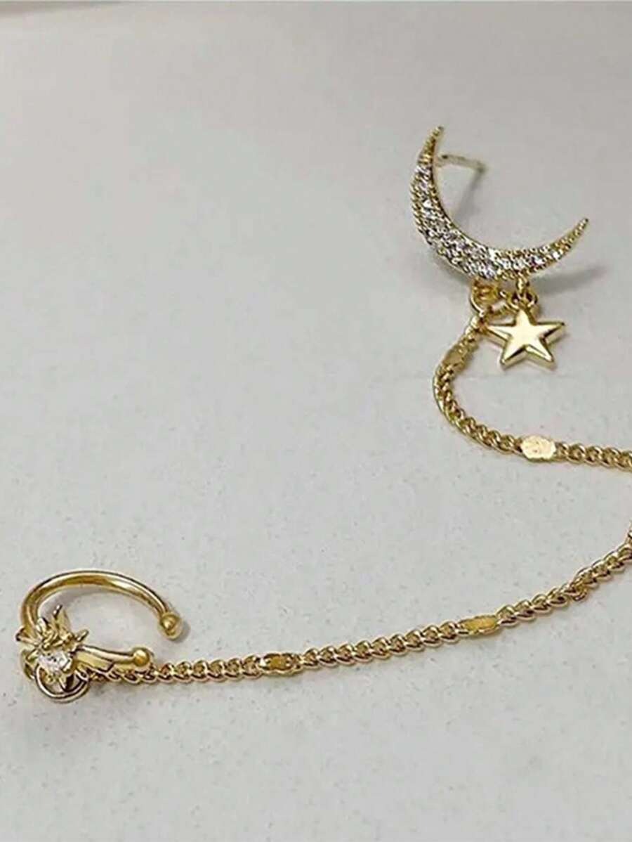SHEIN أقراط سلسلة بشكل هلالي ونجوم