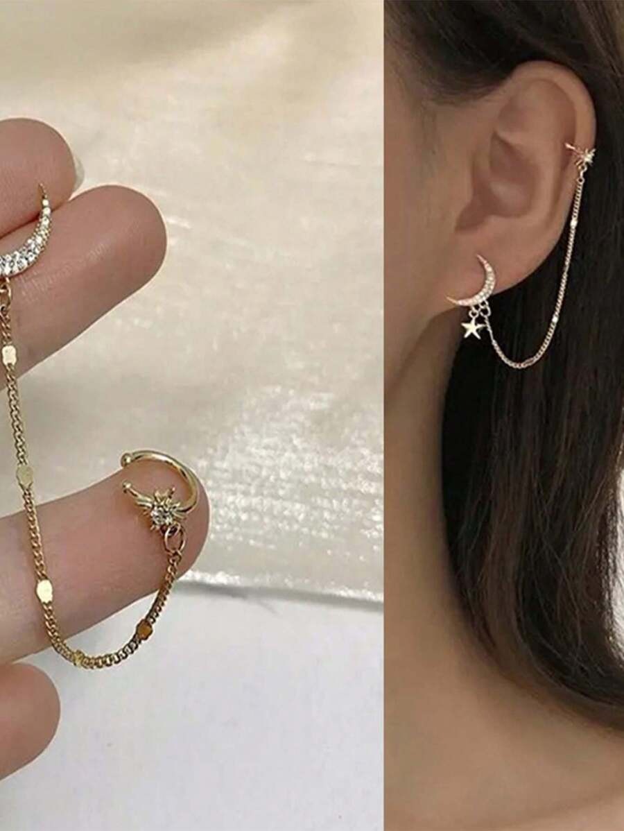 SHEIN أقراط سلسلة بشكل هلالي ونجوم