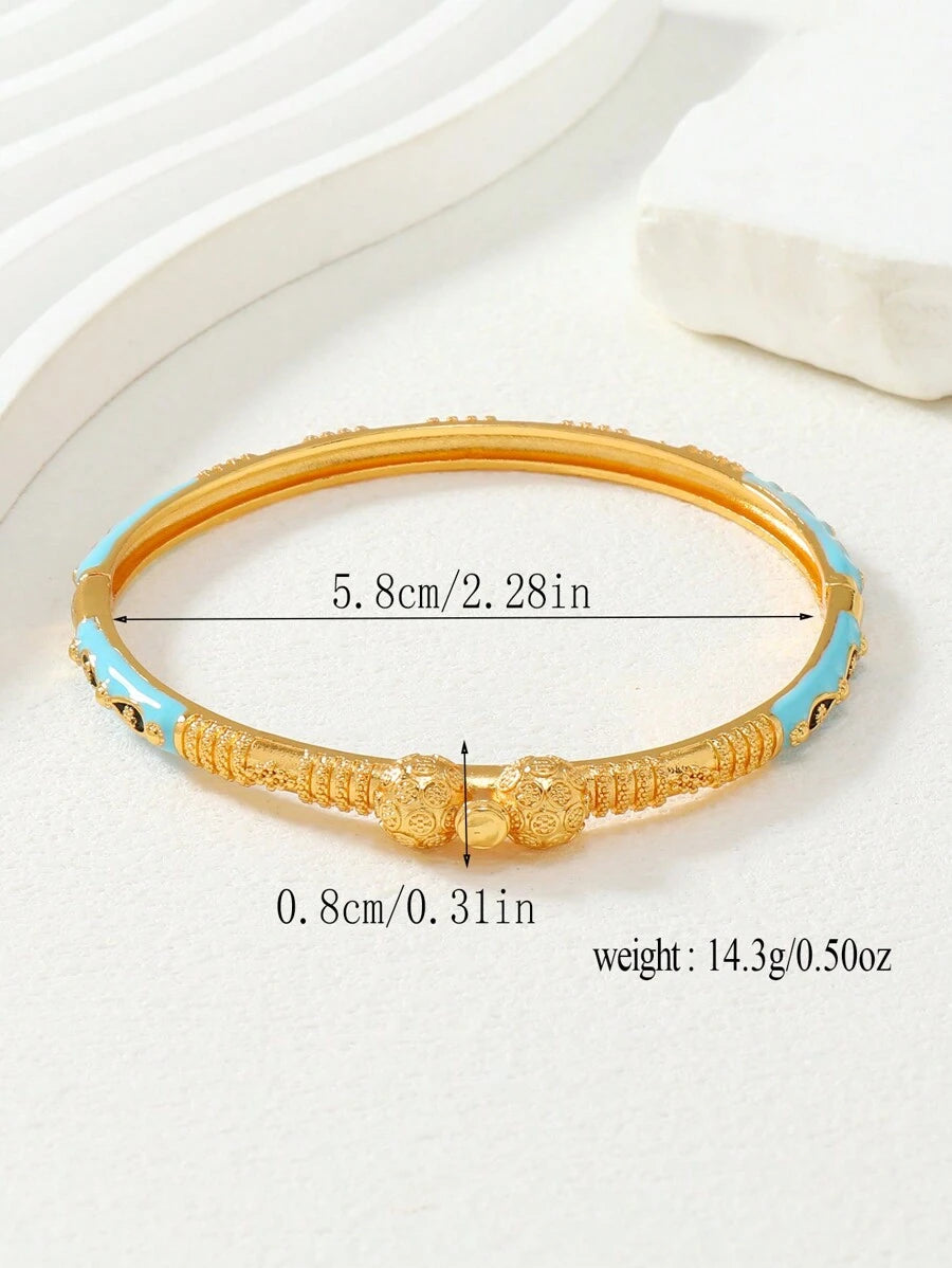 SHEIN سوار نحاسي ذهبي براق بلمسة أزرق فاتح بعقدة ودائرة