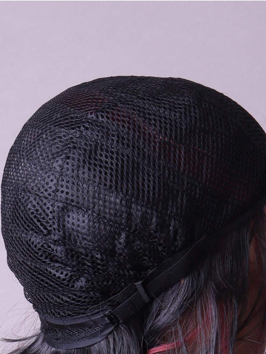 SHEIN باروكة شعر اصطناعي طويل متموج أسود وأحمر