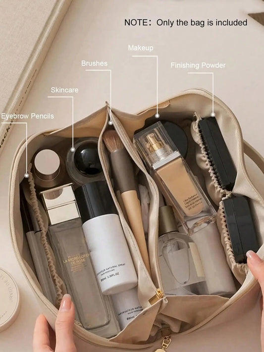 SHEIN حقيبة تجميل بسعة كبيرة باللون المشمشي