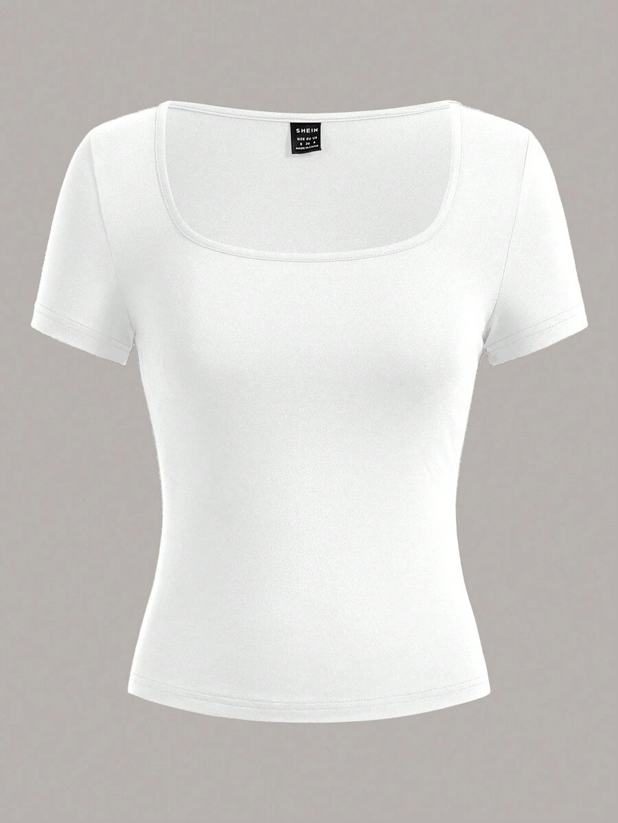 SHEIN EZwear طقم 3 قطع تي شيرت بياقة مربعة وأكمام قصيرة