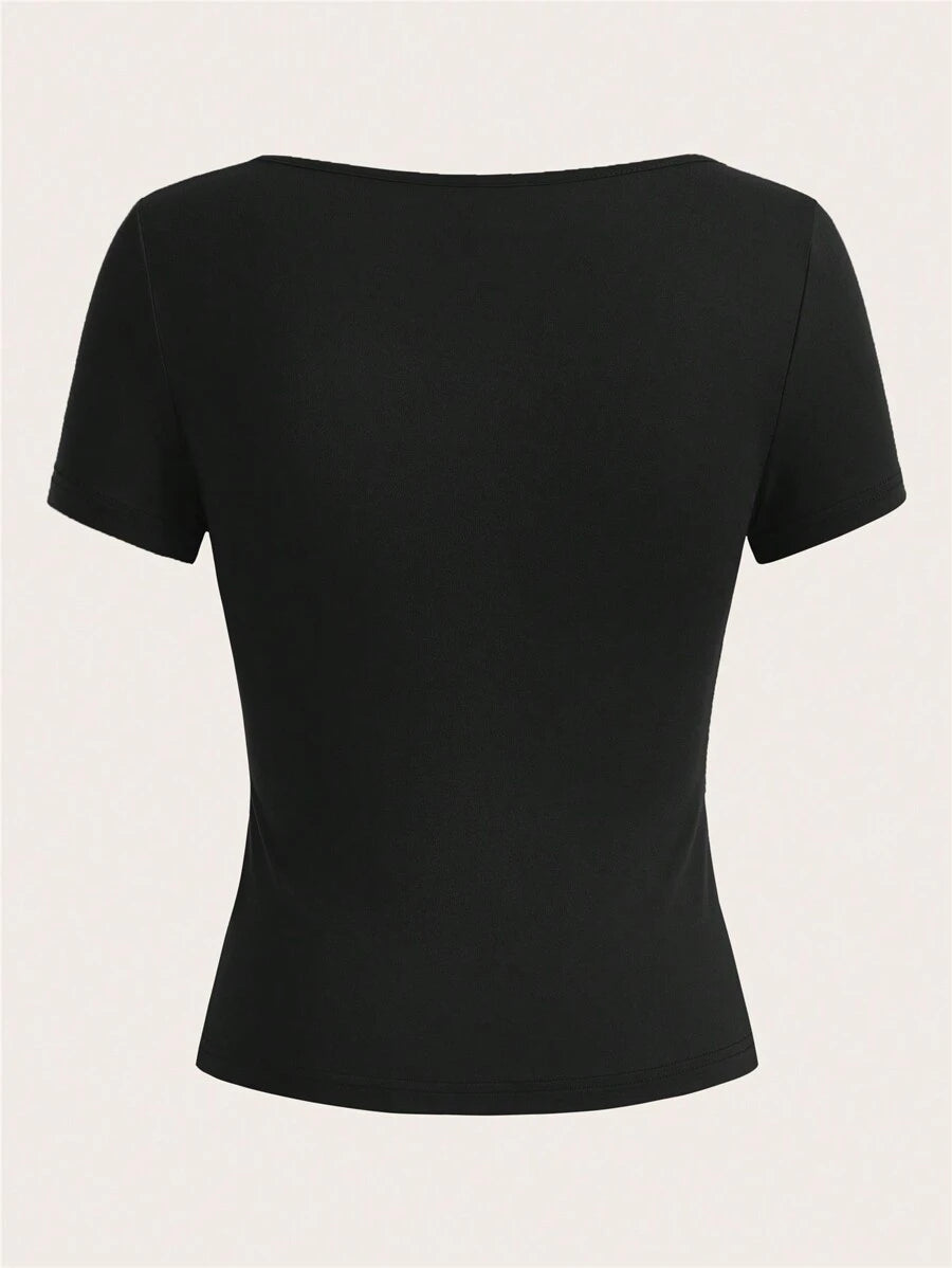 SHEIN EZwear طقم 3 قطع تي شيرت بياقة مربعة وأكمام قصيرة