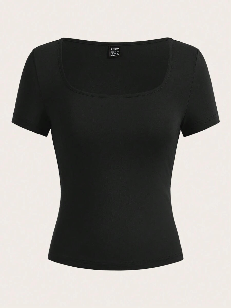 SHEIN EZwear طقم 3 قطع تي شيرت بياقة مربعة وأكمام قصيرة