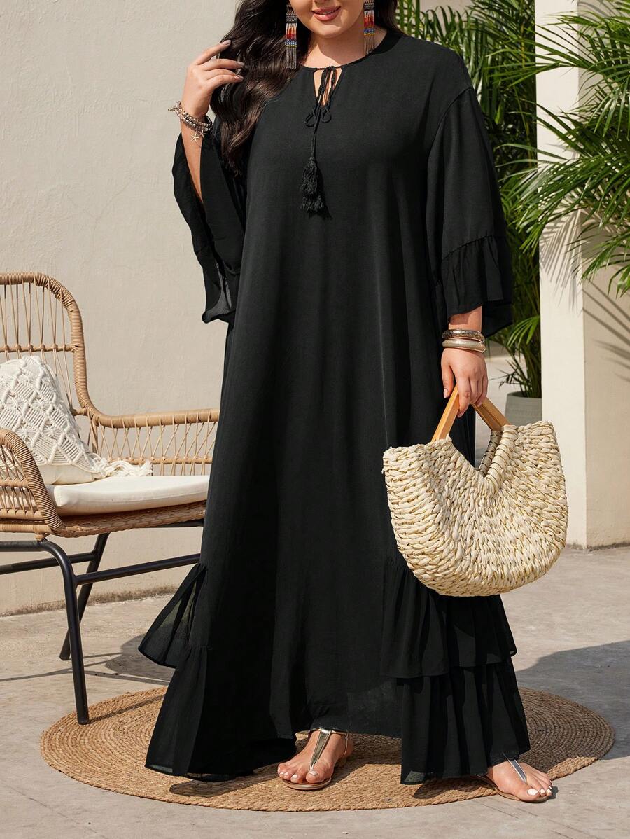 SHEIN Mulvari فستان أكمام جرسي بلون أسود