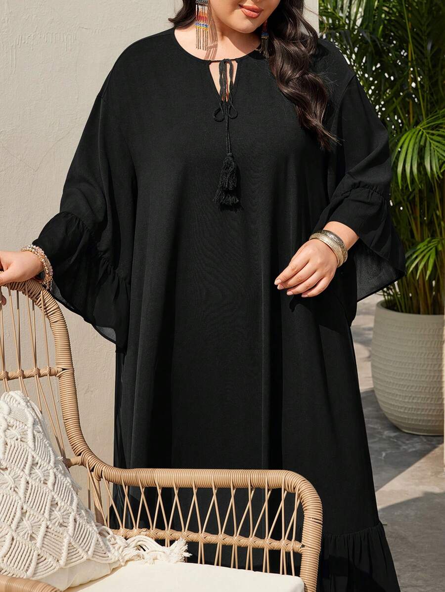 SHEIN Mulvari فستان أكمام جرسي بلون أسود