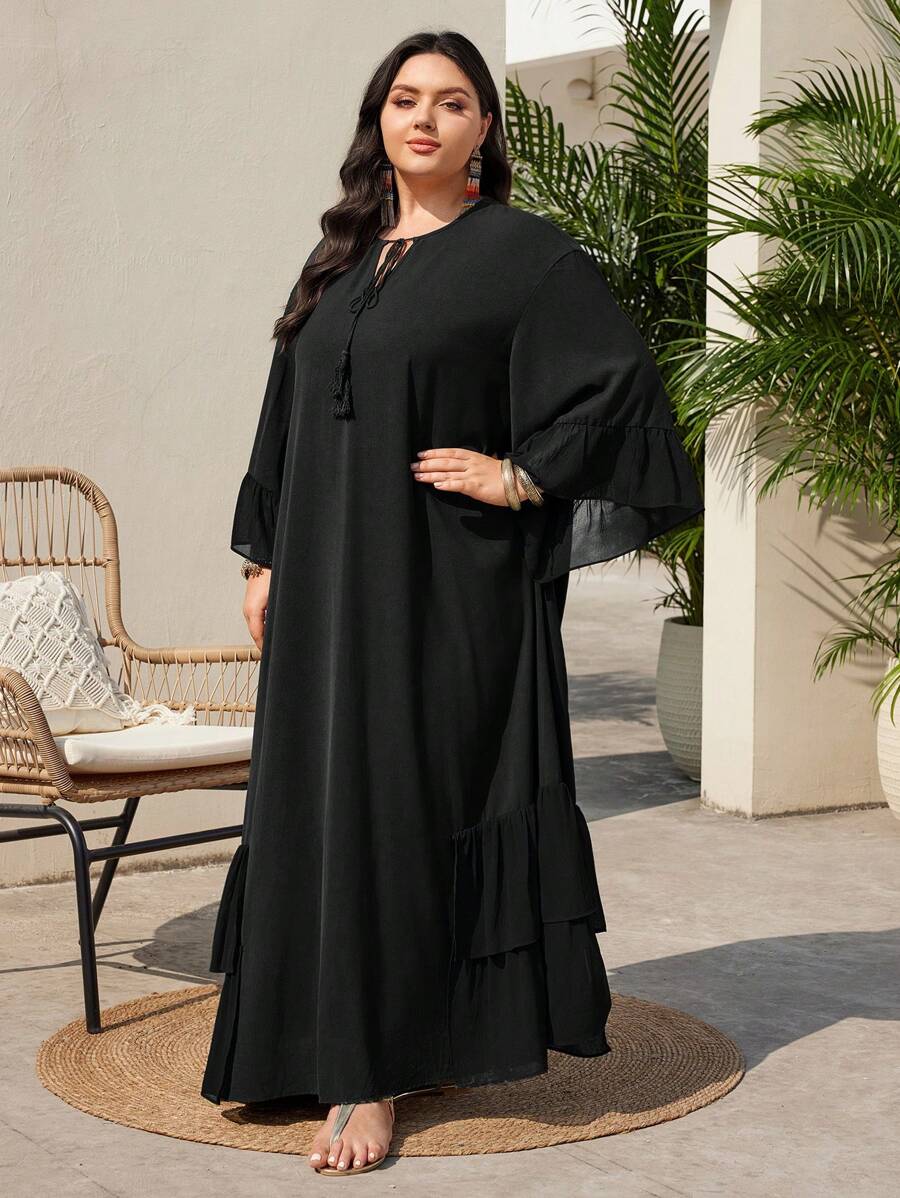 SHEIN Mulvari فستان أكمام جرسي بلون أسود