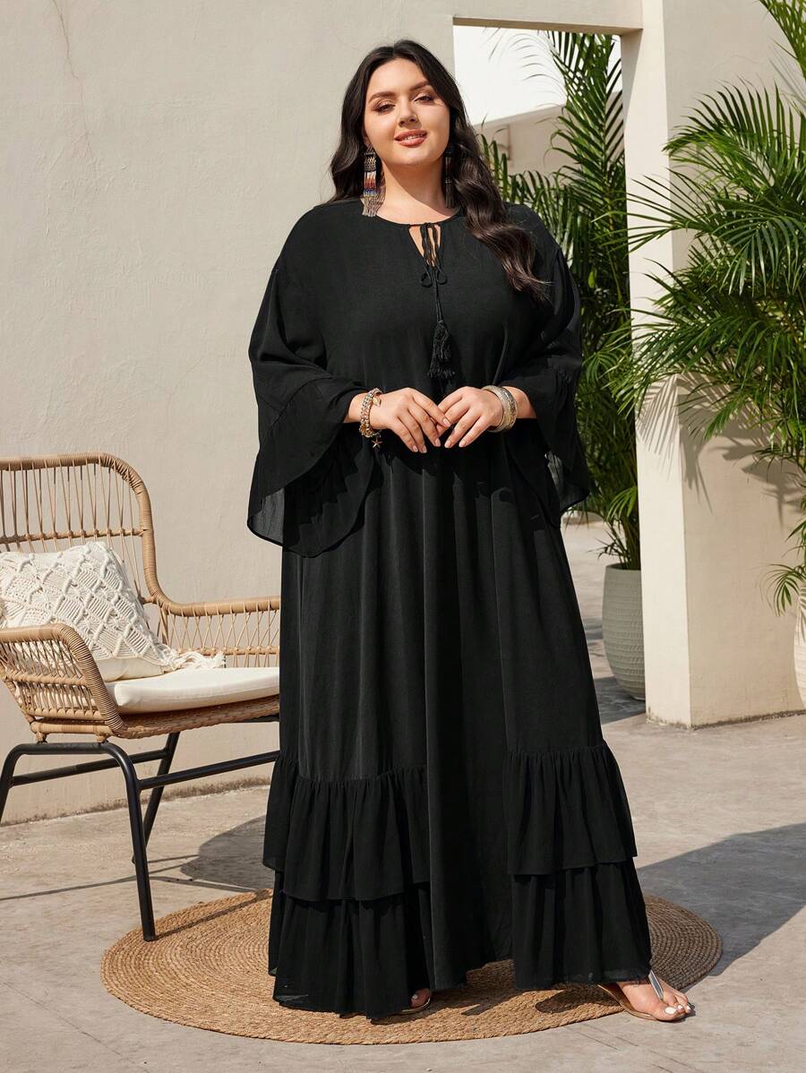SHEIN Mulvari فستان أكمام جرسي بلون أسود