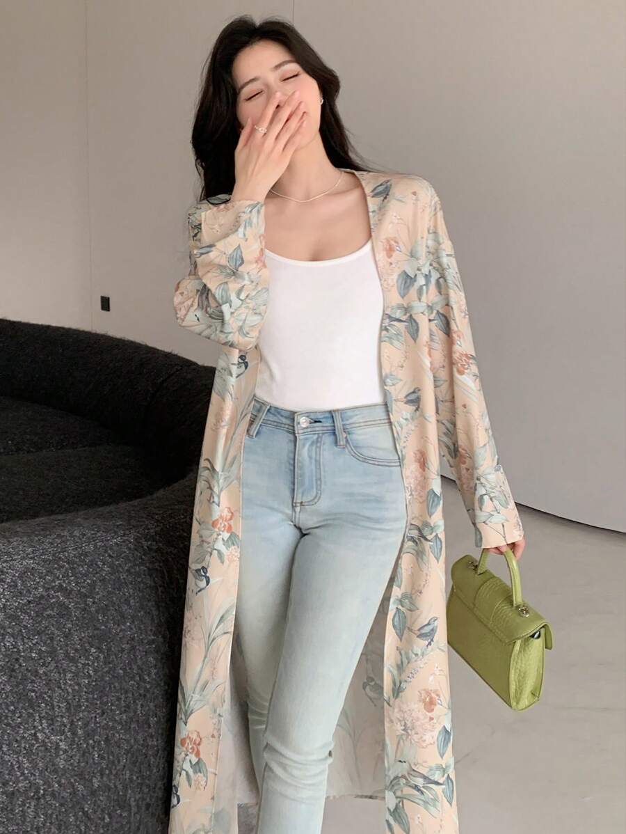 SHEIN Dazy Designer معطف نسائي بأكمام طويلة وطبعة زهور