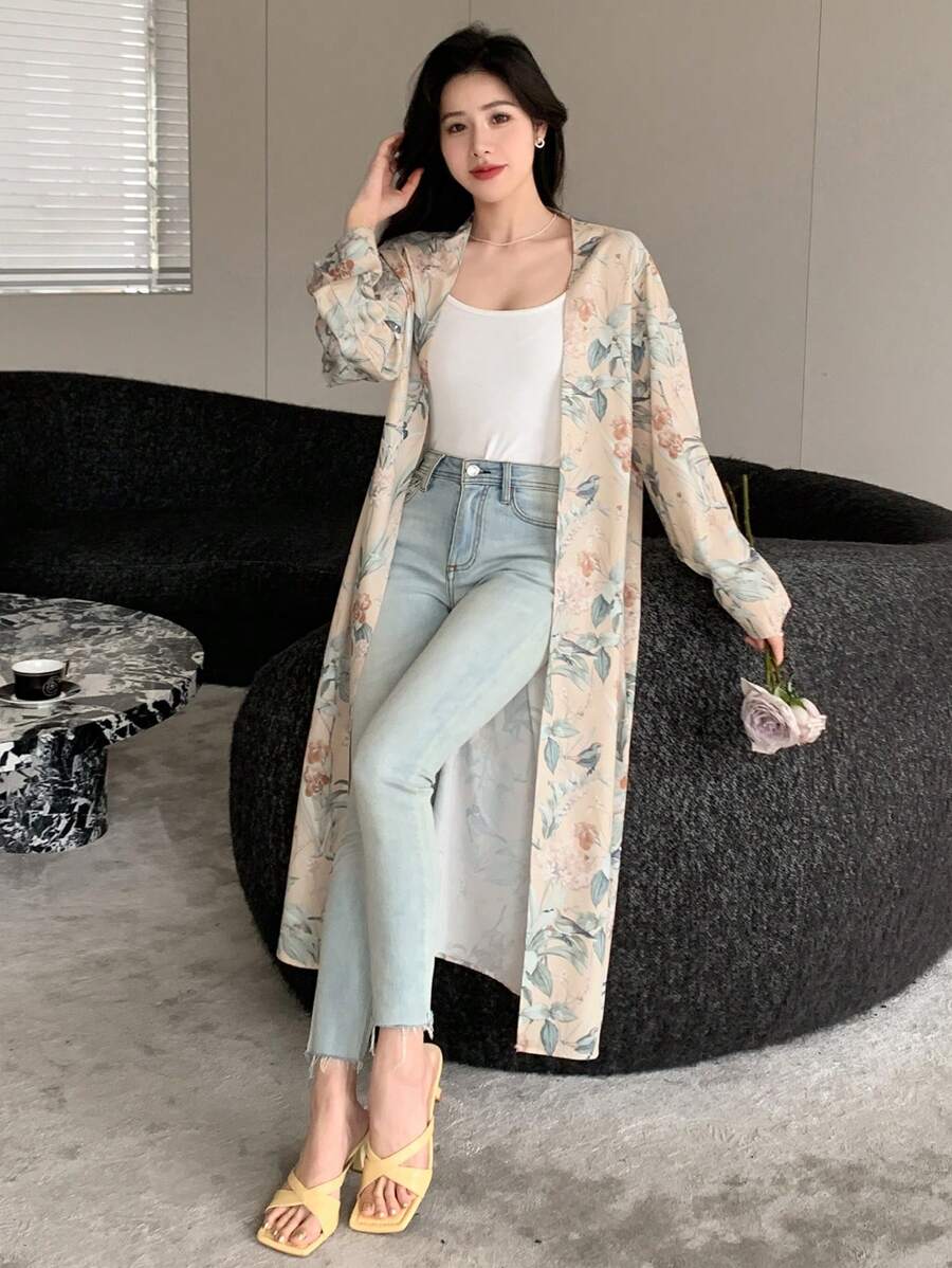 SHEIN Dazy Designer معطف نسائي بأكمام طويلة وطبعة زهور