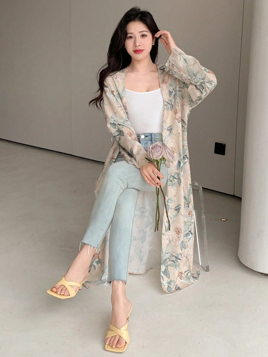 SHEIN Dazy Designer معطف نسائي بأكمام طويلة وطبعة زهور
