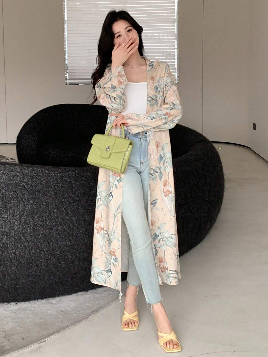 SHEIN Dazy Designer معطف نسائي بأكمام طويلة وطبعة زهور