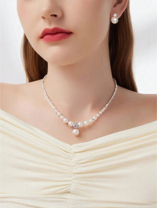 SHEIN طقم مجوهرات زمردي 3 قطع عقد وأقراط