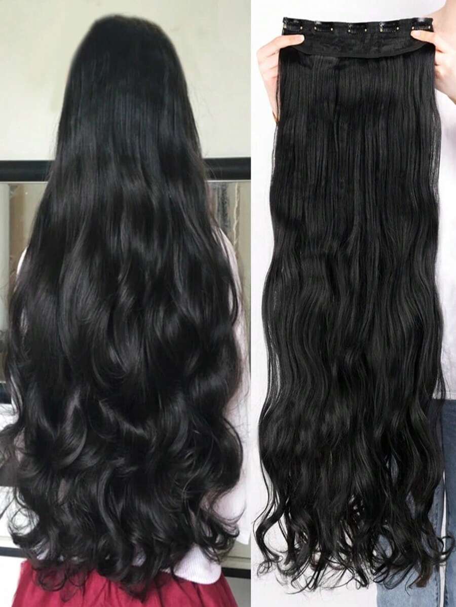 SHEIN شعر مستعار طويل مموج أسود 5 مشابك