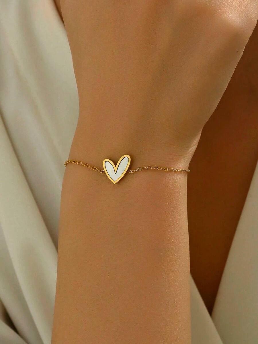 SHEIN سوار قلب مطلي ذهب 18 قيراط ستانلس ستيل