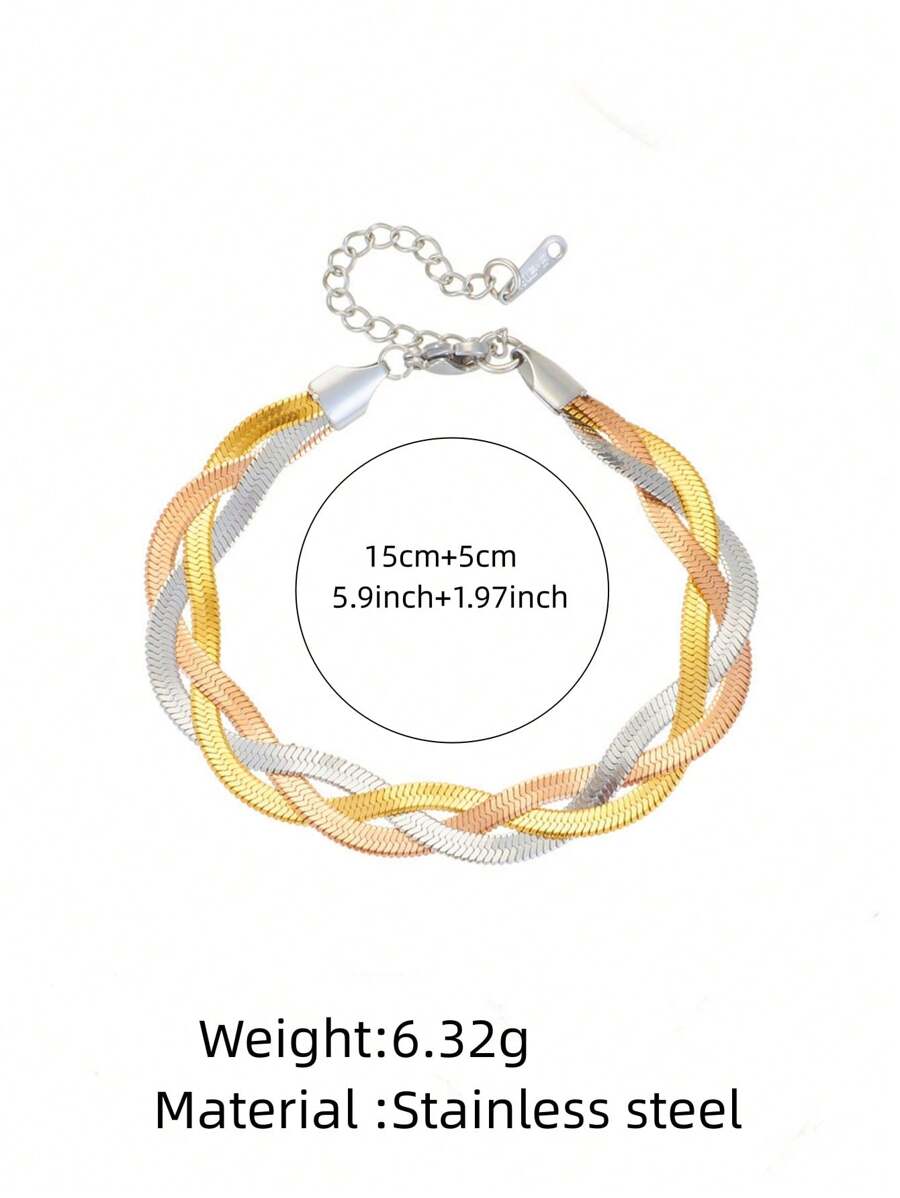 SHEIN سوار ستانلس ستيل مضفر بطراز هيب هوب
