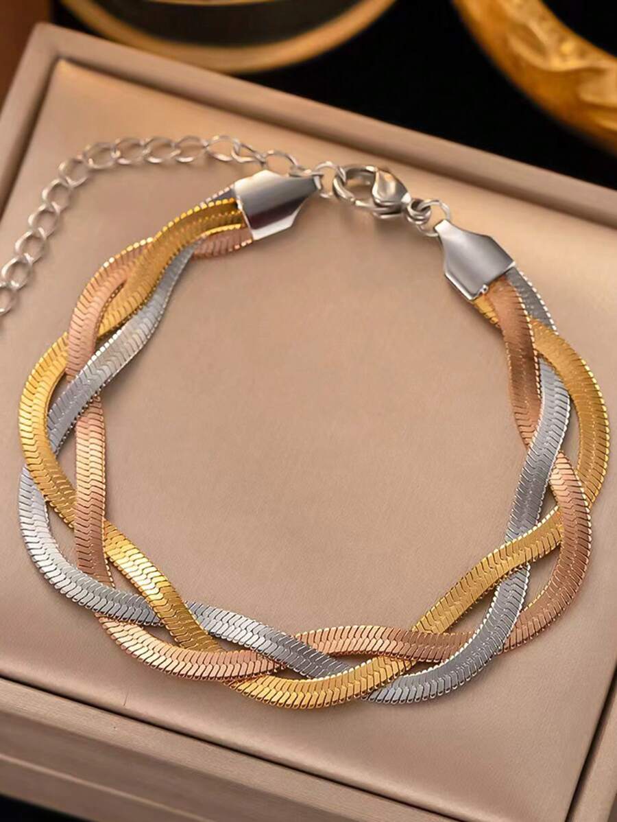 SHEIN سوار ستانلس ستيل مضفر بطراز هيب هوب