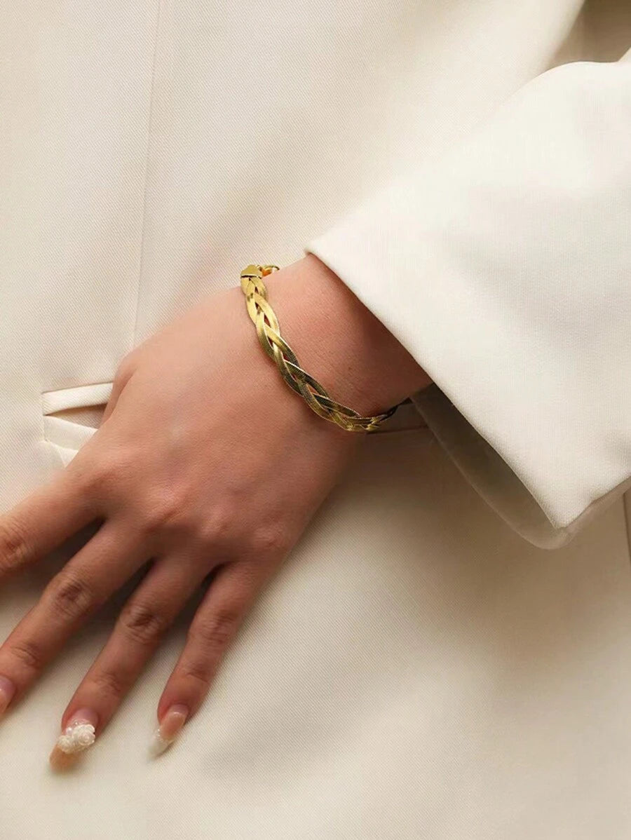 SHEIN سوار ستانلس ستيل مضفر بطراز هيب هوب