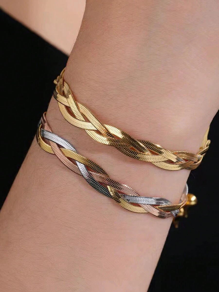 SHEIN سوار ستانلس ستيل مضفر بطراز هيب هوب