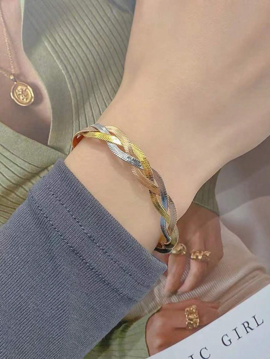 SHEIN سوار ستانلس ستيل مضفر بطراز هيب هوب