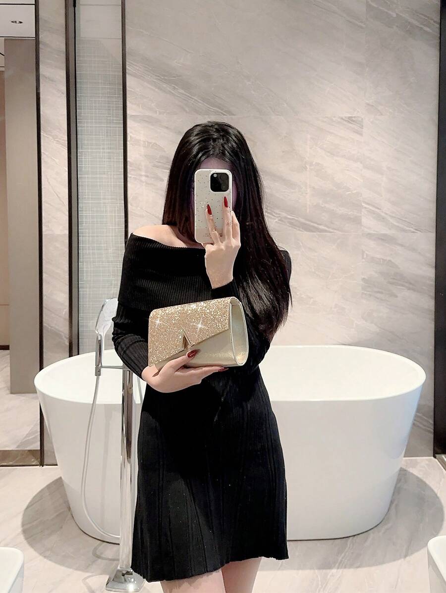 SHEIN حقيبة دلو مزينة براين ستون وخرز زجاج