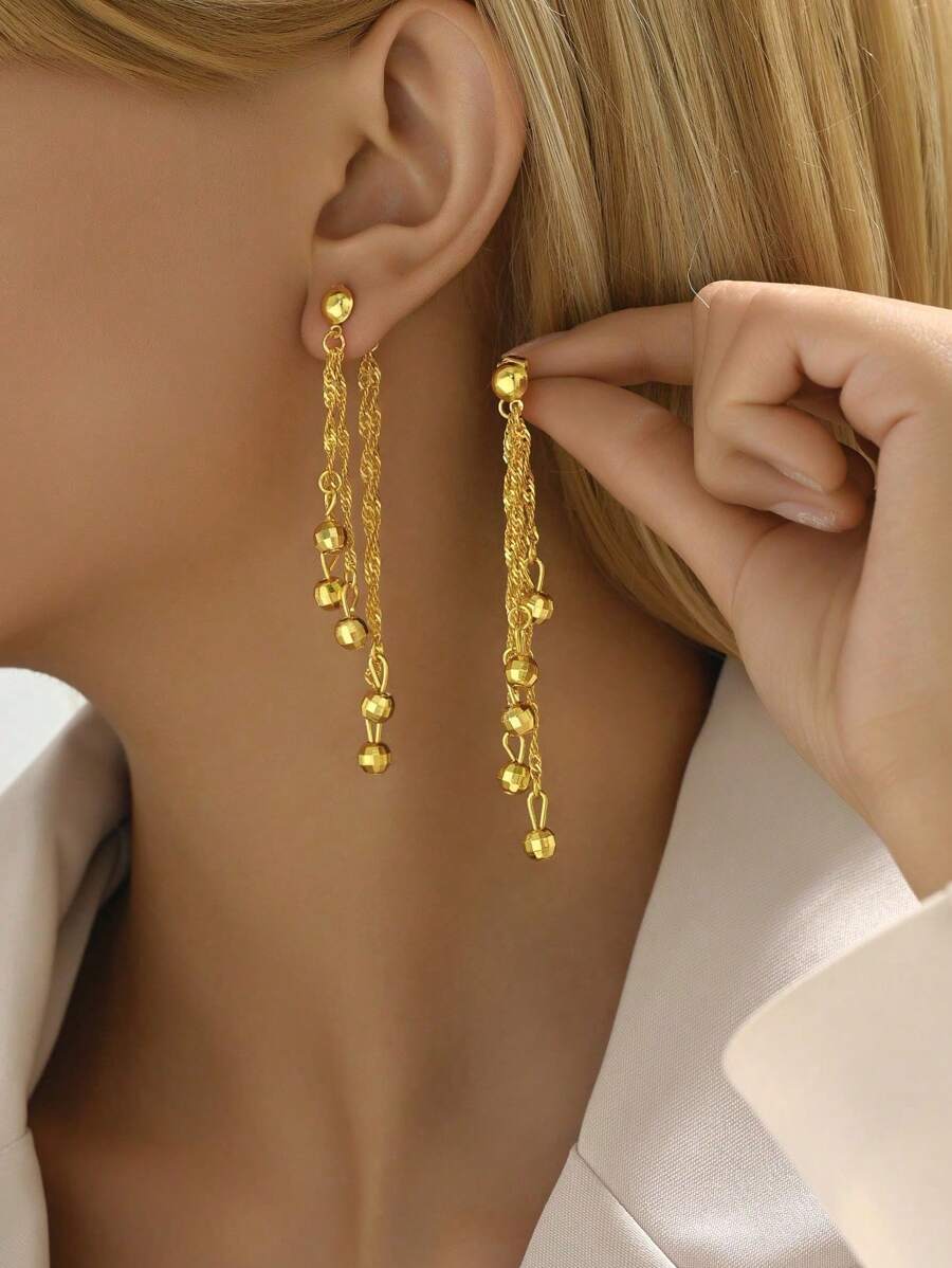 SHEIN زوج أقراط ذهبية بأهداب