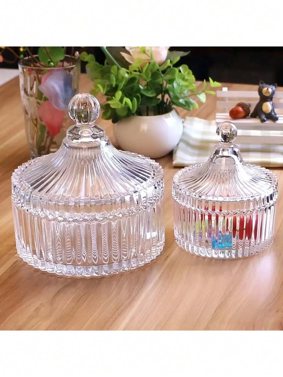 SHEIN برطمان حلوى زجاجي مع غطاء كريستال لتخزين الحلوى