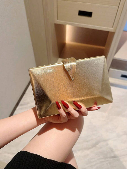 SHEIN حقيبة دلو ذهبية مزينة بالراين والخرز بسحاب للسهرة