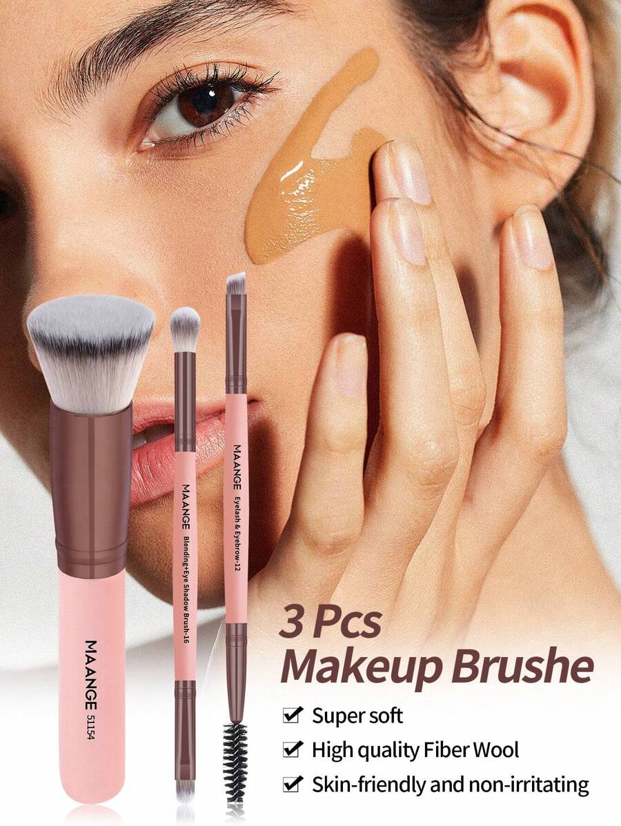 SHEIN MAANGE مجموعة فرش وجه مع حقيبة وإسفنجة ألياف ناعمة محمولة