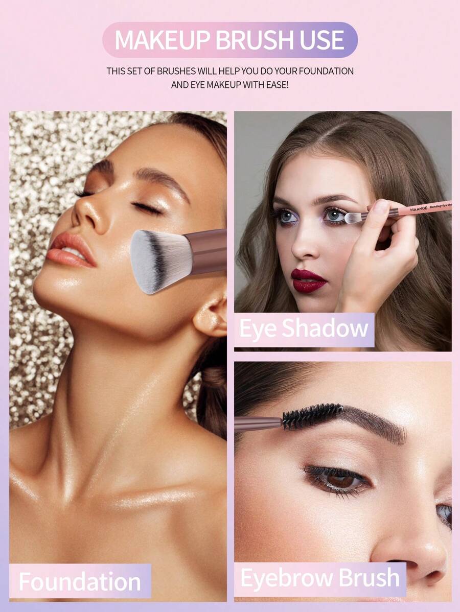 SHEIN MAANGE مجموعة فرش وجه مع حقيبة وإسفنجة ألياف ناعمة محمولة