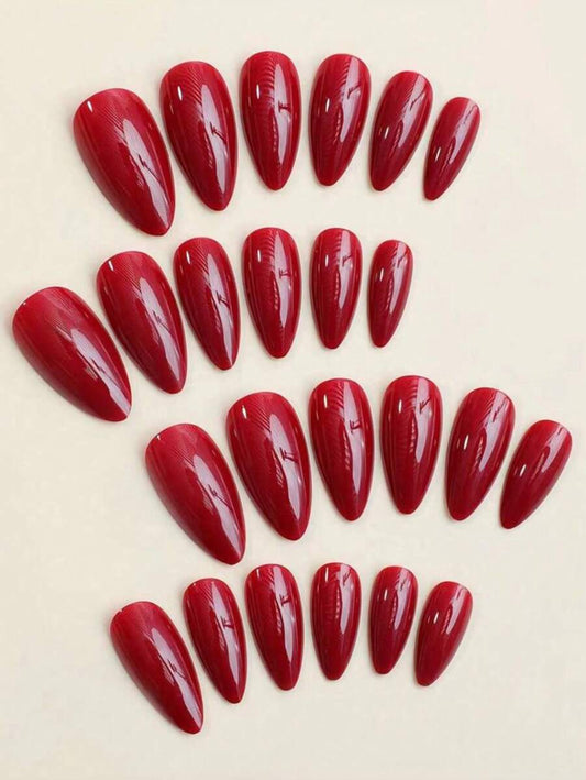 SHEIN أظافر 24 قطعة بشكل لوز بلون أحمر ساطع