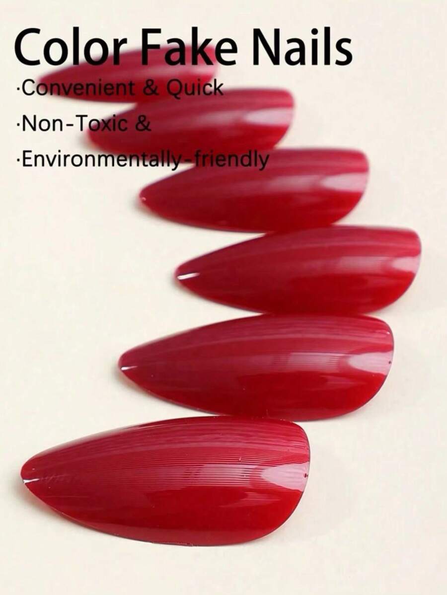 SHEIN أظافر 24 قطعة بشكل لوز بلون أحمر ساطع