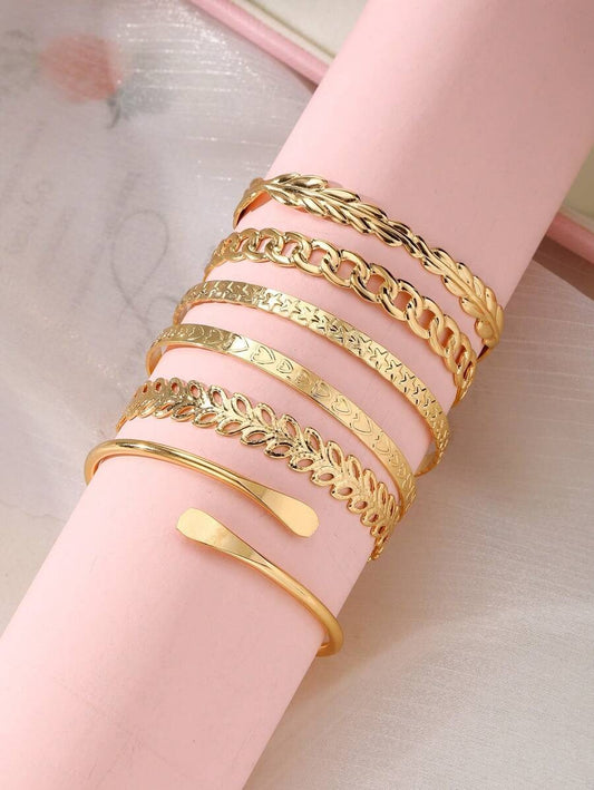 SHEIN أساور نسائية 6 قطع بتصميم أوراق وقلوب ونجوم معتقة للتكديس