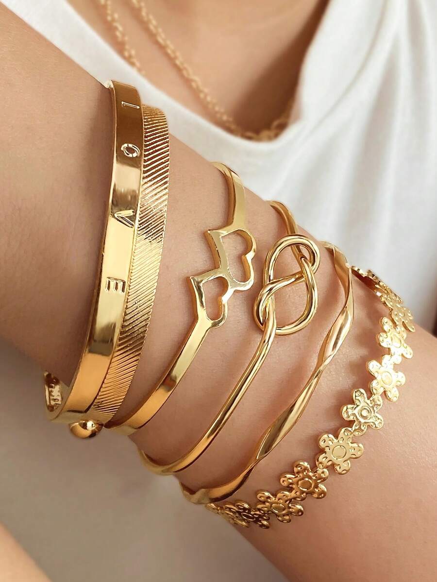 SHEIN طقم 6 أساور مزخرفة بأزهار وقلوب