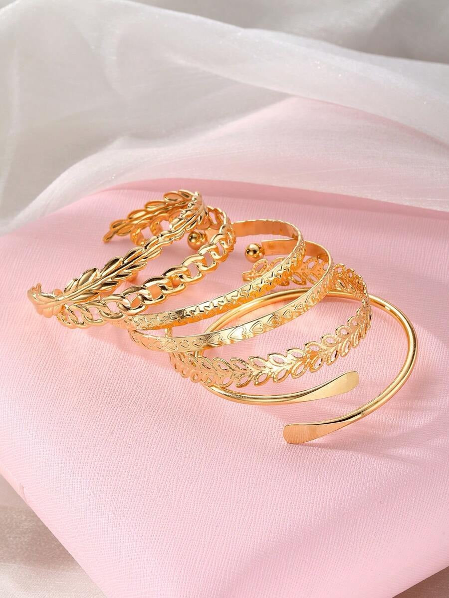 SHEIN أساور نسائية 6 قطع بتصميم أوراق وقلوب ونجوم معتقة للتكديس