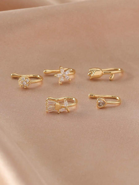 SHEIN طقم 5 مشابك أنف نحاسية مزينة بزركونيا