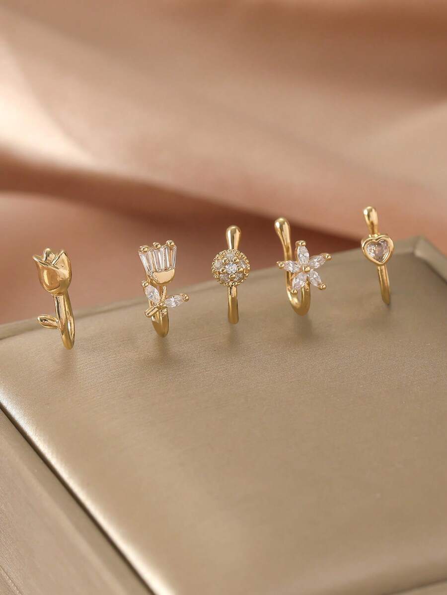 SHEIN طقم 5 مشابك أنف نحاسية مزينة بزركونيا