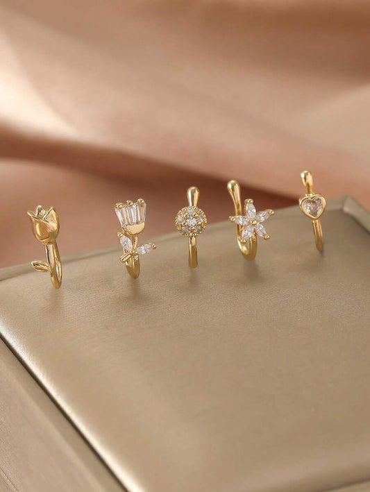 SHEIN طقم 5 مشابك أنف نحاسية مزينة بزركونيا