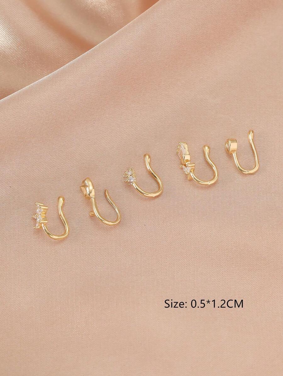 SHEIN طقم 5 مشابك أنف نحاسية مزينة بزركونيا